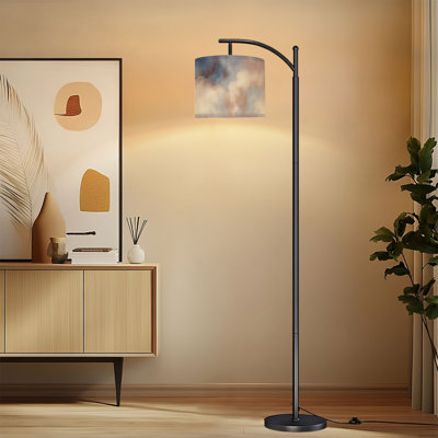 Arc Floor Lamp with Adjustable Lampshade Abstract Cloudy Marble Soft Pink Blue Gray Smoky Gradient Standing Lamp 3 Color Temperatures Dimmable Tall Pole Lamp with Foot Switch for Bedroom