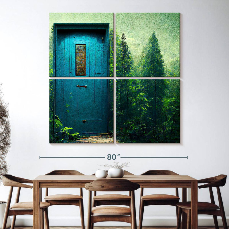 Kelan porte bleue dans le vert, H 74 po x l 74 po