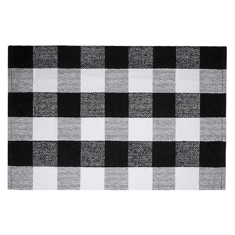 Fall Door Mat – Black & White Buffalo Plaid, 35.4"x23.6" Washable Indoor Outdoor Farmhouse Porch & Entryway Decor