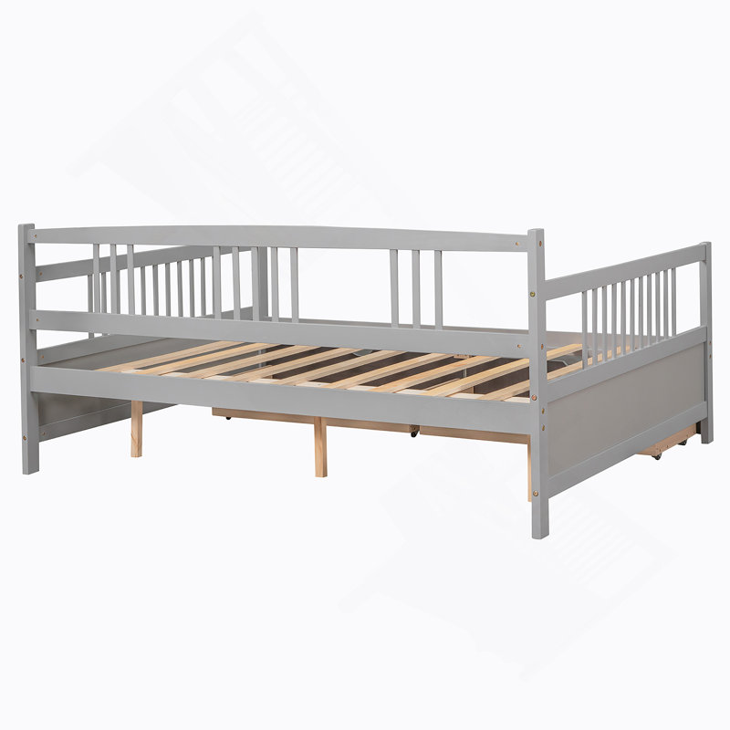 Daybed Wood Bed with Two Drawers, Gray