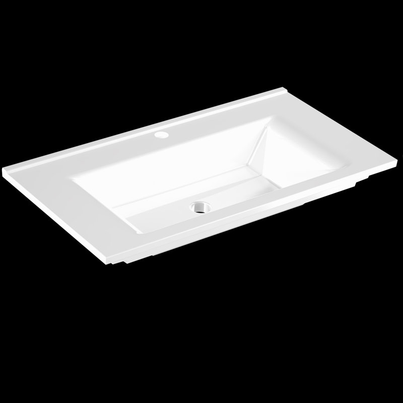 Belfry Bathroom Kimberley 455mm W White Ceramic Rectangular Sink with Overflow, 16.5cm H x 100cm W x 45.5cm D