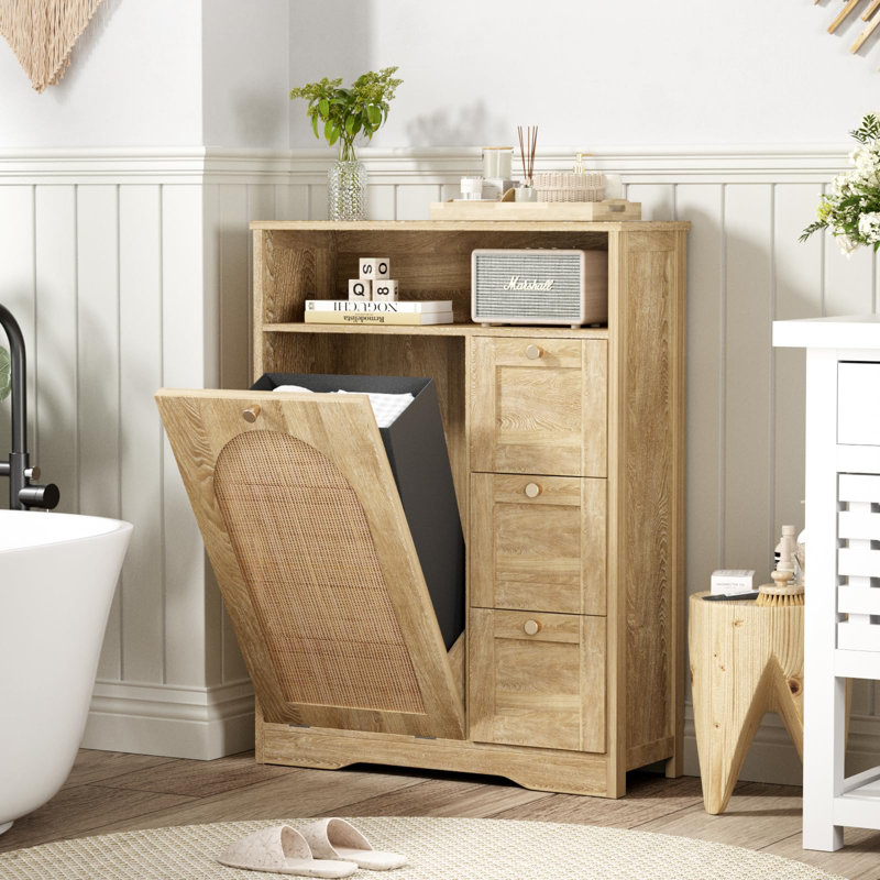 Armoire de rangement en rotin avec 3 tiroirs, Naturel