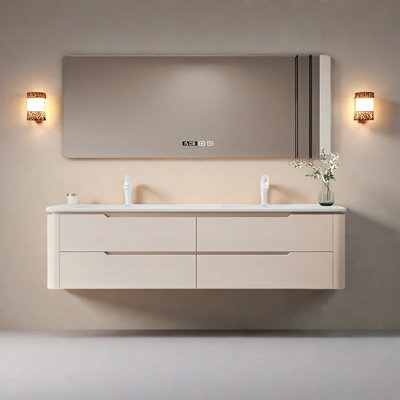 Simple modern style double basin bathroom cabinet