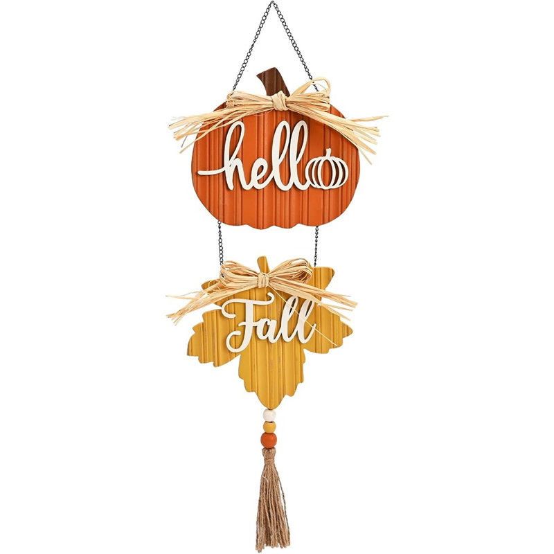 Décoration murale rustique campagnarde d'automne avec citrouille en bois, couronne de feuilles d'érable pour l'Action de grâce et décoration saisonnière d'automne