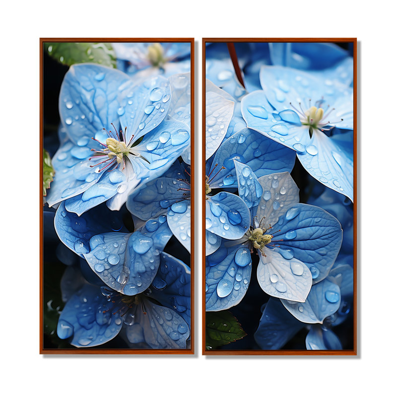 «Blue Hydrangea Celestial Petals», reproduction d'art sur toile, H 32 po x l 32 po, Brun, Impression encadrée flottante