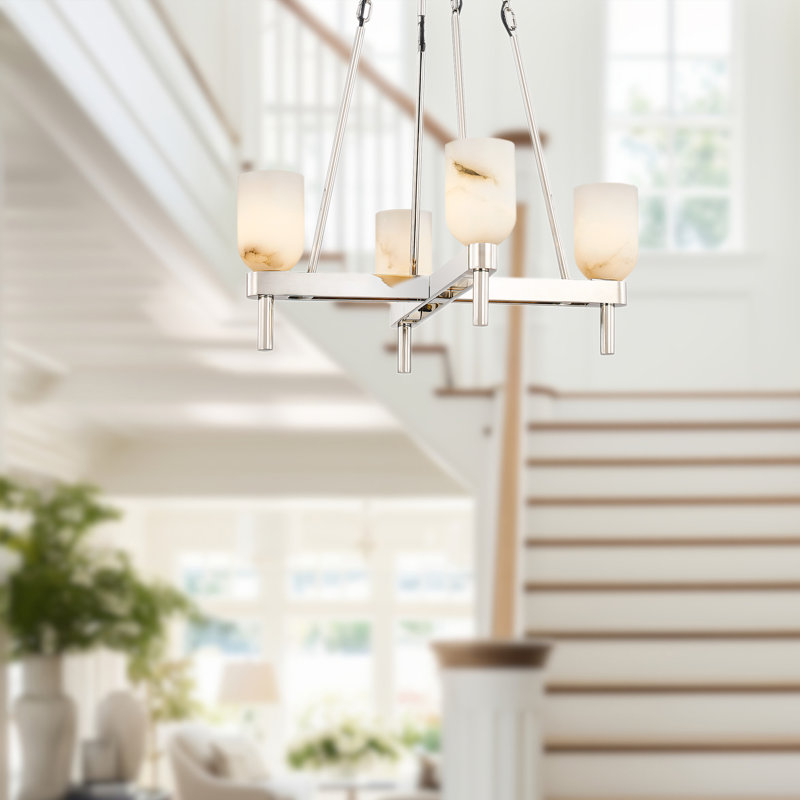 Lucian 4 - Light Chandelier, Polished Nickel/Alabaster