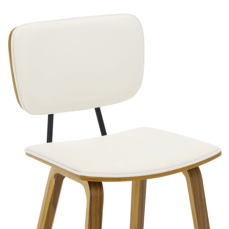Cream PU Leather Upholstered Counter Stools with Walnut Wood Legs