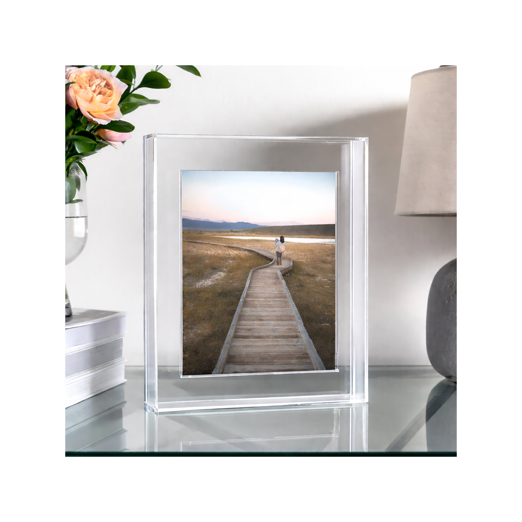 Float Frame for Tabletop or Wall with Magnetic Photo Holder, Clear, 8" x 10"