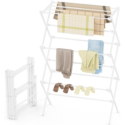 3-Tier Clothes Drying Rack, White Finish, Foldable Antirust Laundry Rack, Collapsible Clothes Airer For Indoor & Outdoor Use, Modern Functional Style