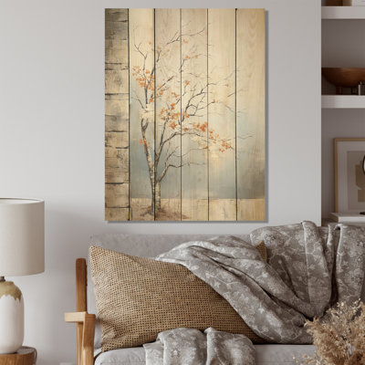 Soft Neutral Tones Tree Oak Harmony I - Tree Oak Wood Art On Natural Pine Wood