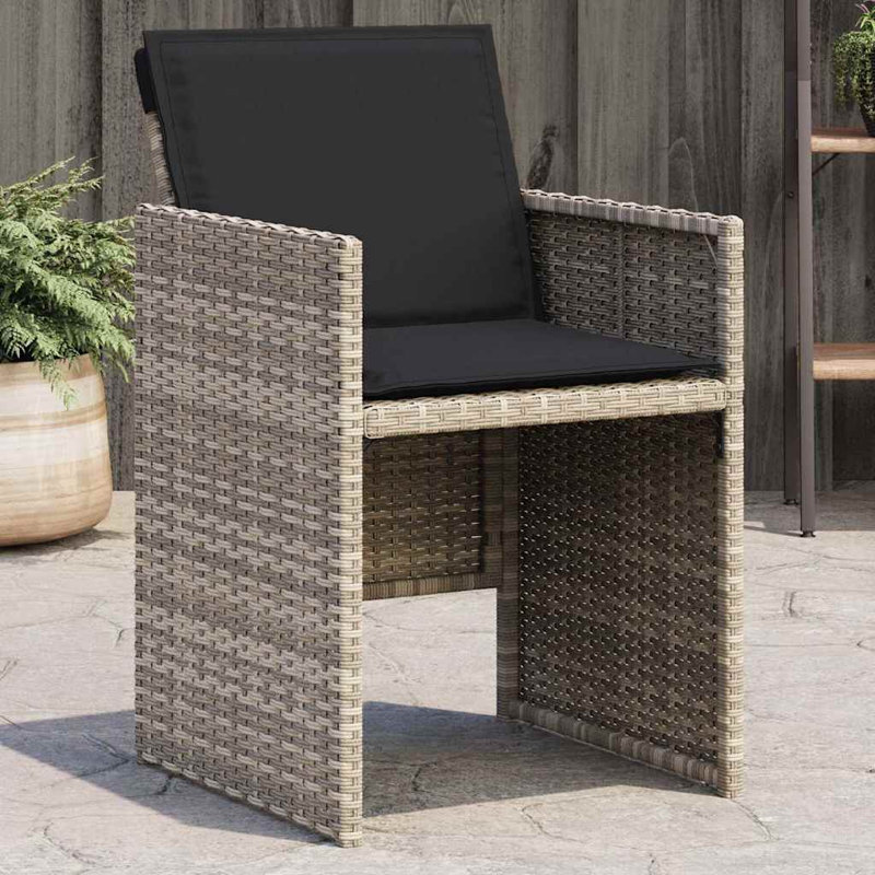 Outdoor Patio Dining Armchair with Cushion, Black Cushion/Grey Frame