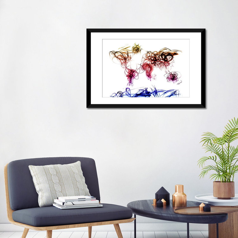 « world map light writing » par michael tompsett, impression sur toile, H 16 po x l 24 po x P 1 po, Papier d'art encadré noir