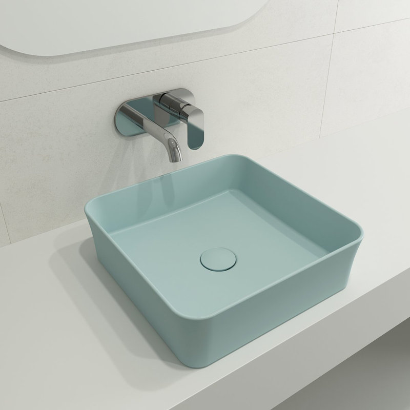 Bocchi Sottile Slim Line 385mm L x 385mm W Ceramic Square Sink, Matte Ice Blue