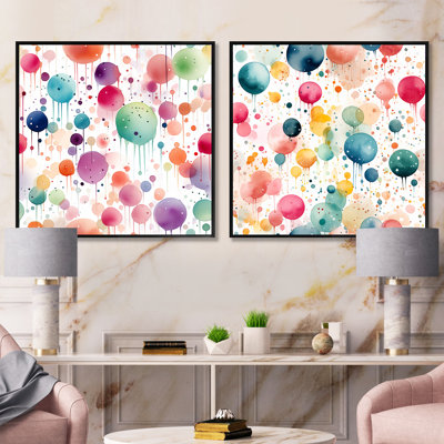 Watercolor Delight Polka Dots Pattern III - Abstract Shapes Square Collage Set Of 2