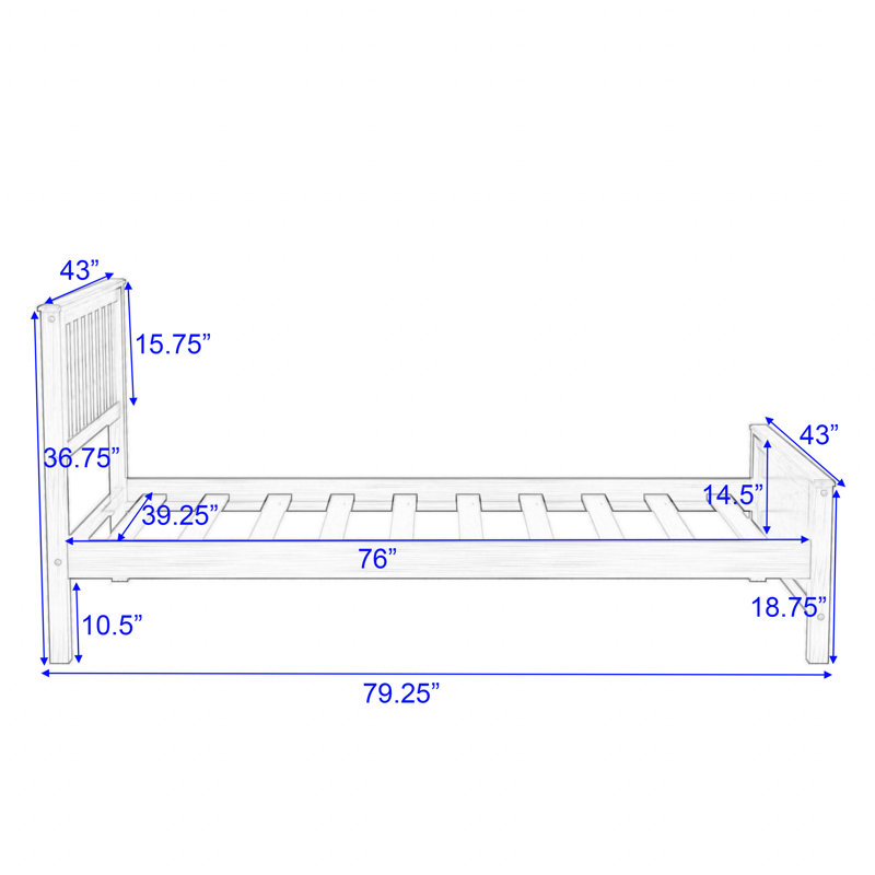 Lit plateforme simple avec tête de lit et pied de lit Welland, Noyers