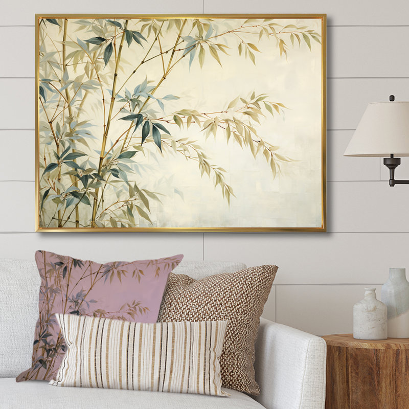 Minimalisme bambou sur toile, H 30 po x l 40 po x P 1,5 po, Cadre flottant doré