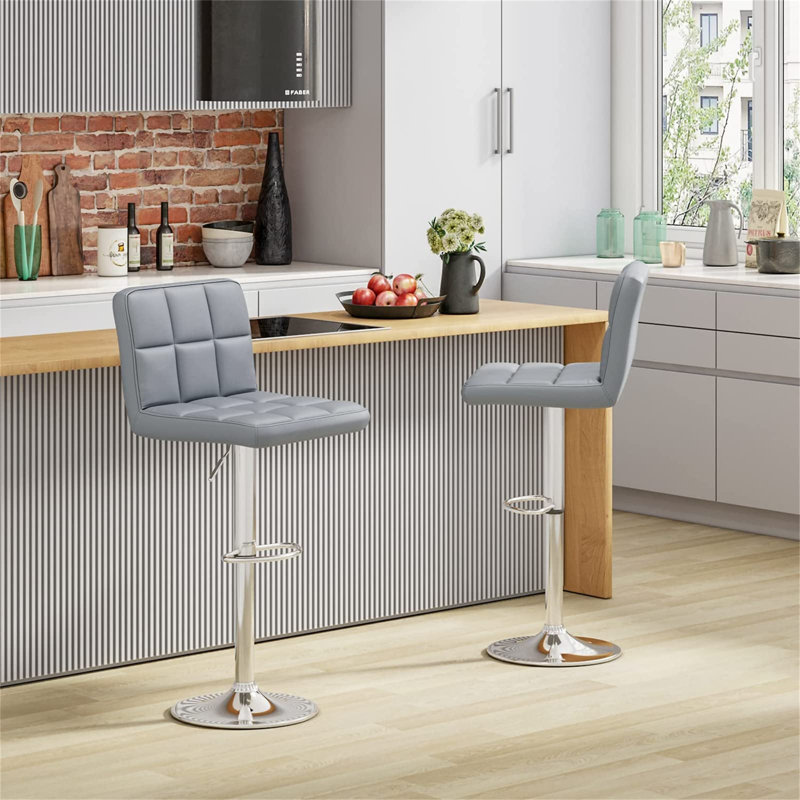 Danicka Height Adjustable Swivel Bar Stool Set of 2, Grey