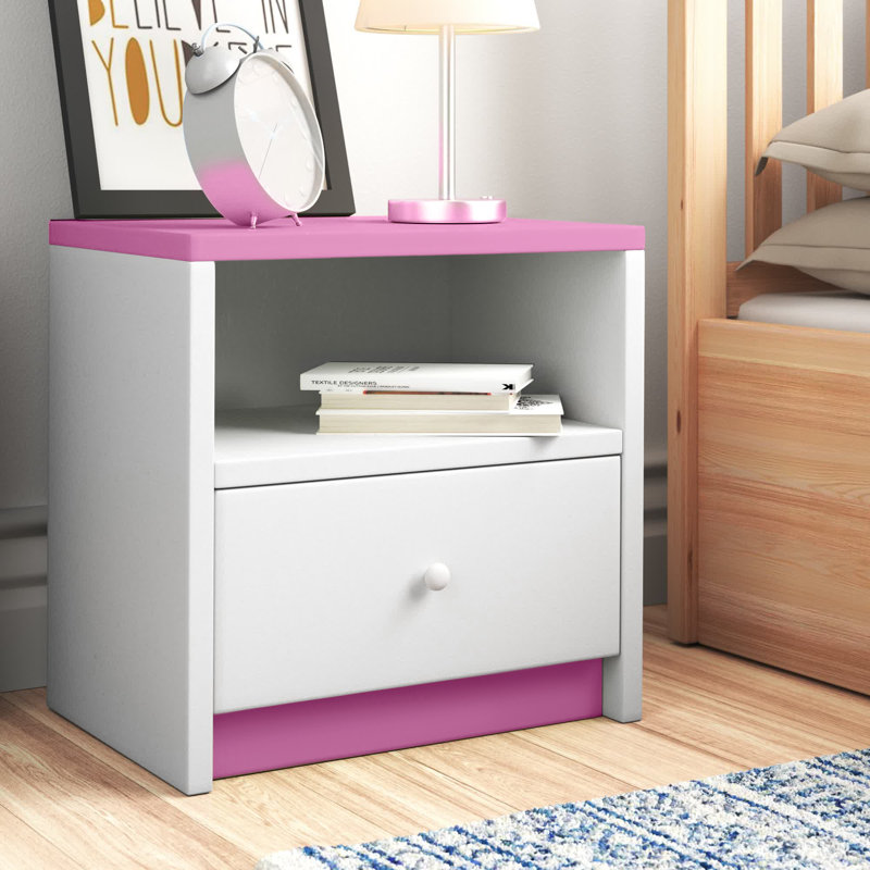 Cicero 1 Drawer Nightstand, Pink/White