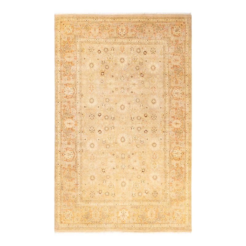 Tapis traditionnel sable noué à la main de conception unique 6 pi x 9 pi 6 po Keller