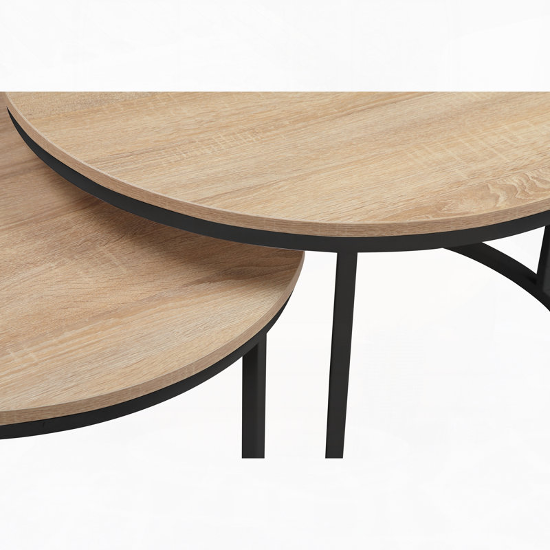 Ensemble de 2 tables gigognes 31,5 po, table d'appoint, finition bois de chêne naturel, peu encombrante, style industriel moderne