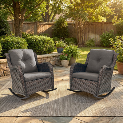Aralin Outdoor PE Wicker Rocking Chair with Cushions