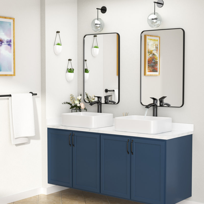 19" L x 15" W Bathroom Vessel Sink White Ceramic Bathroom Above Counter Sink with Bathroom Faucet, Matte Black