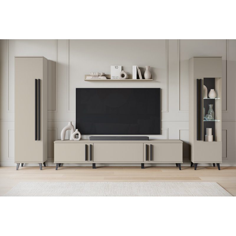 Huron Ii Wall Unit In Colour: Black, Beige/Black