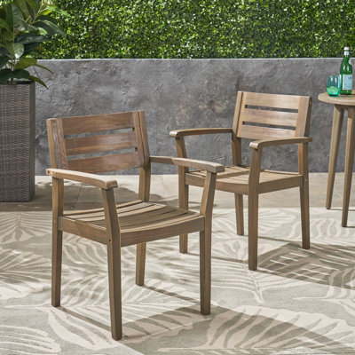 Ensemble de 2 chaises de salle à manger, fauteuil de patio en bois d'acacia, pour cour, piscine, jardin, gris
