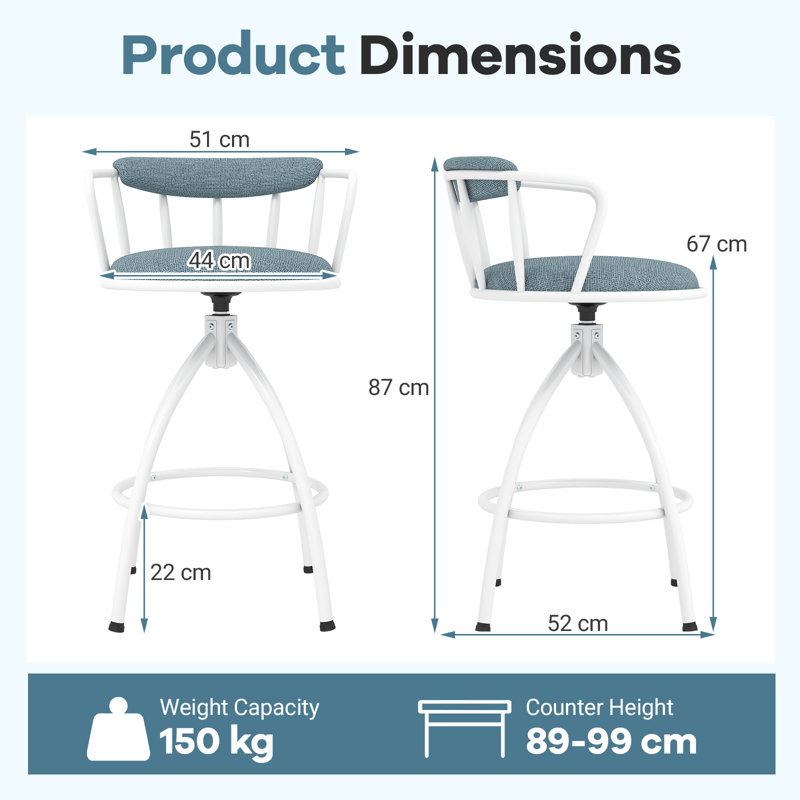 Swivel Upholstered Counter Stool with Metal Frame