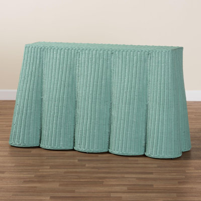 Brazley Bali & Pari Palm Bohemian Seafoam Scallop Rattan Console Table