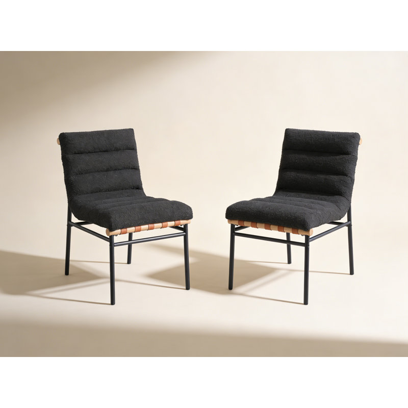 Ensemble de 2 chaises de salle à manger Lahni Boucle, Noir, noir, noir, noir