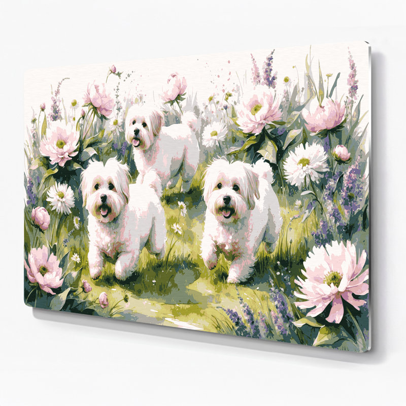 Chiens bolognais, art mural en métal beige, H 20 po x l 30 po