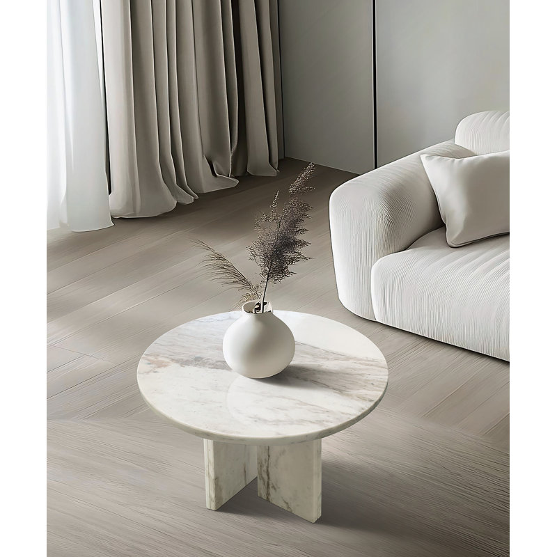Table basse en marbre naturel blanc, petite table, table de salon, pierre naturelle, H 15,8 po x L 17,7 po x l 17,7 po, White