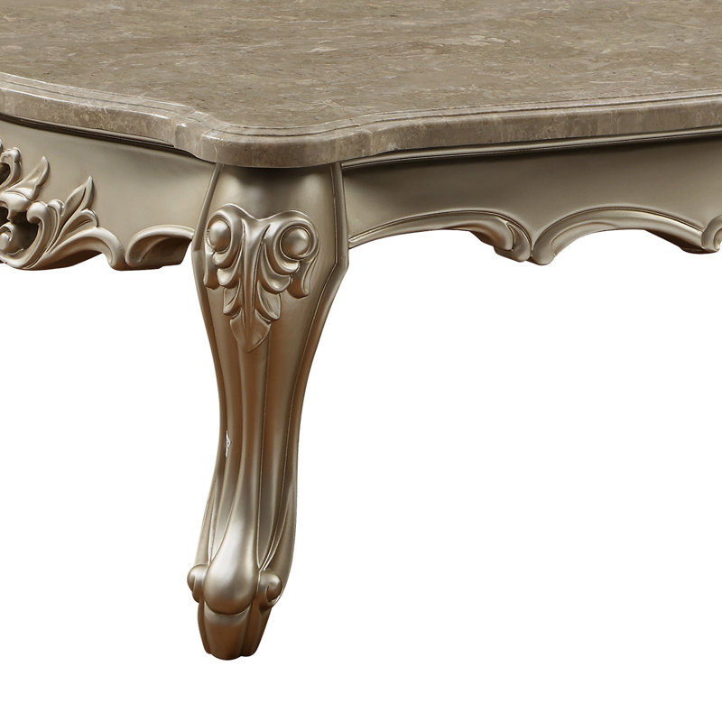 Table basse, plateau en marbre et champagne