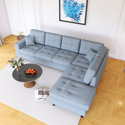 L-Shaped Modular Sectional Sofa With Removable Back Cushions And 2 Pillows 