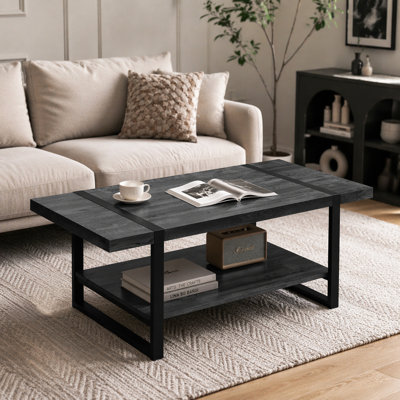 Coffee Table, Accent, Cocktail, Rectangular, Living Room, 48"l, Black Laminate, Black Metal, Contemporary, Modern