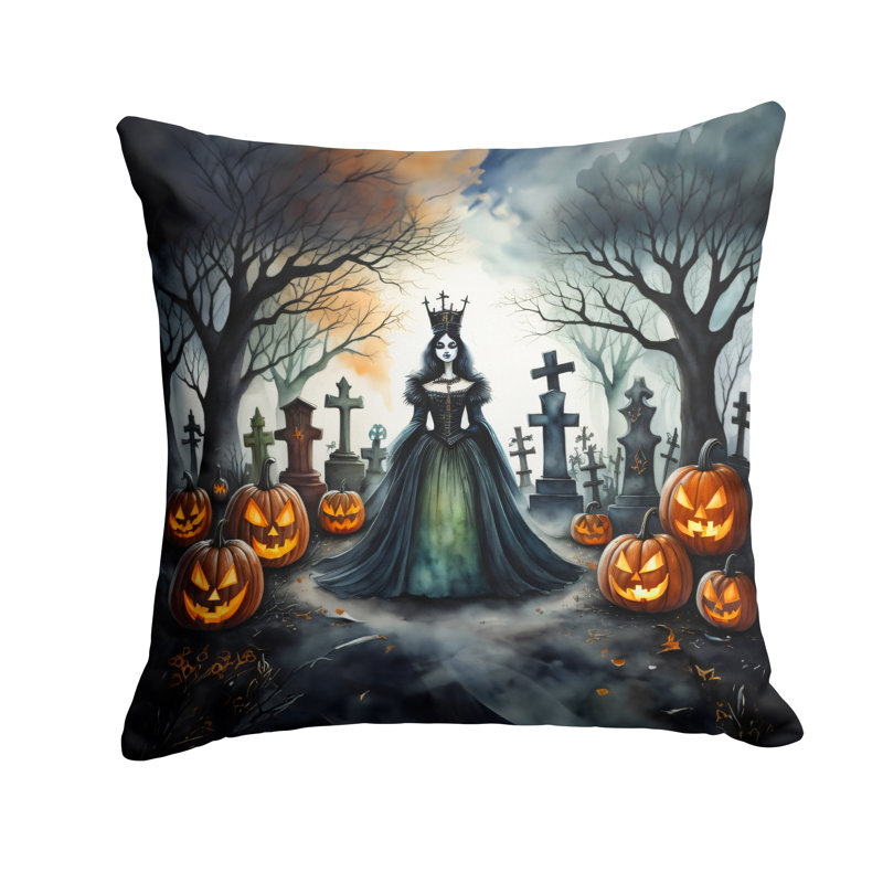 Coussin décoratif intérieur / extérieur en polyester More / Spooky More Spooky Halloween, 14 po x 14 po