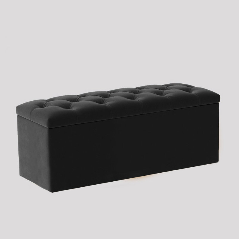  Luna Wide Chesterfield Velvet Rectangle Solid Color Standard Ottoman Box with Storage, Upholstered Deep Storage End of Bed Bench