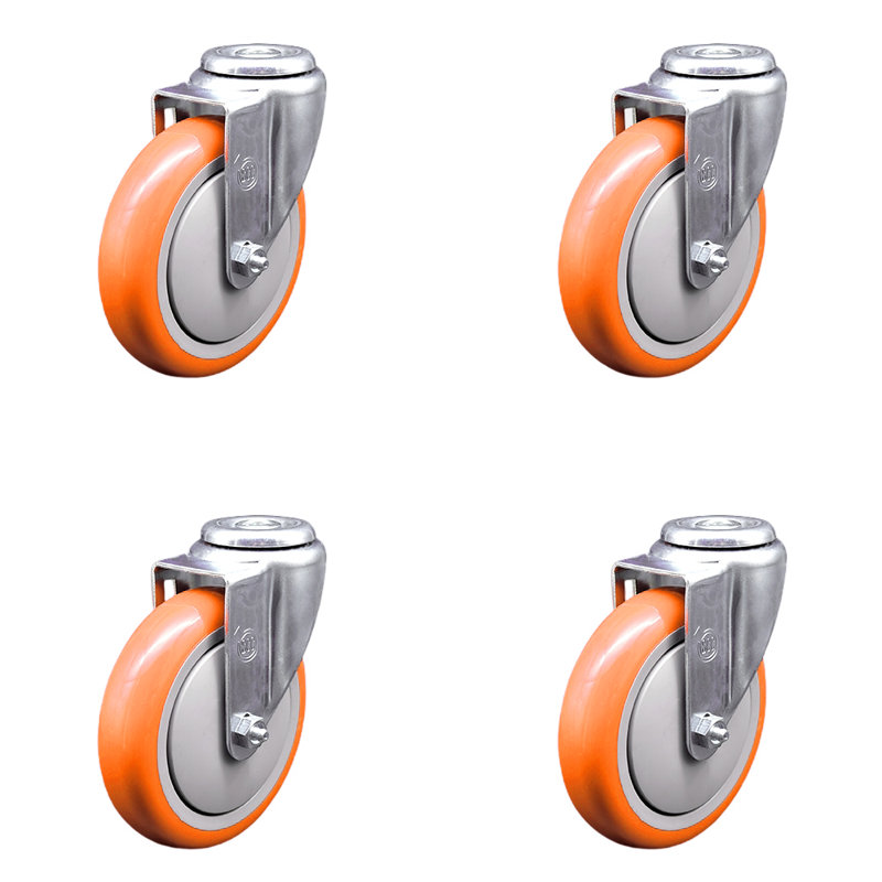 Ensemble de roulettes pivotantes en polyuréthane de 5 pouces, Orange