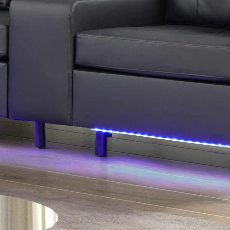 Élégant avec lumières à DEL, chargeurs, console de rangement, porte-gobelets et coussins ravissants noirs