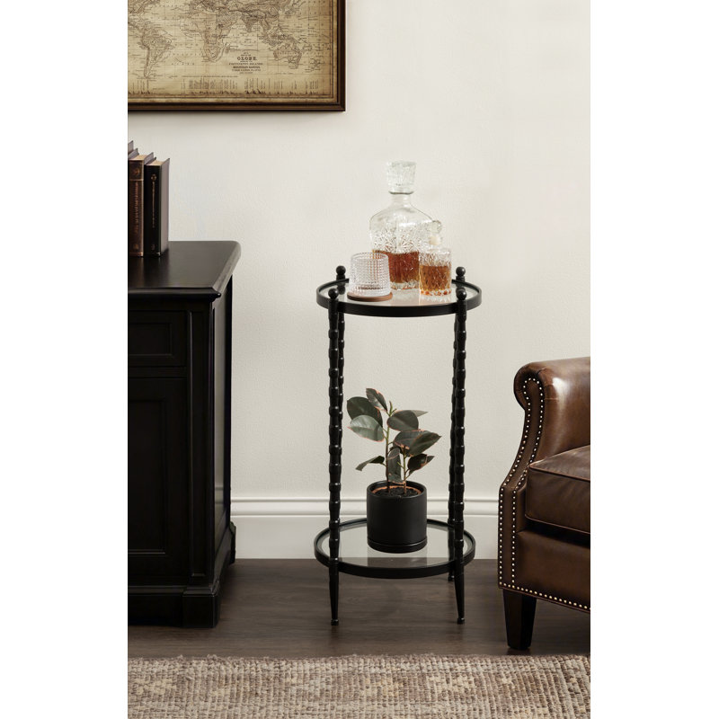 Table d'appoint ronde en verre et métal prisha, Transparent/noir, Noir