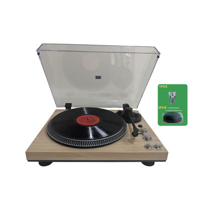 Retro Belt‑Drive Vinyl Record Player, Dark Wood Finish, 2‑Speed Turntable with Built‑In Pre‑Amplifier, Wireless Audio, RCA Line Output, Includes 2 Turntable Belts & AT3600L Replacement Stylus, Ideal Holiday Gift for Halloween, Thanksgiving & Christmas