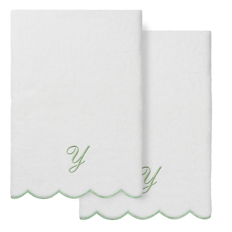  Ensemble de serviettes de bain personnalisables 100% coton turque ADORNIA 2PC, Y, Blanc/vert