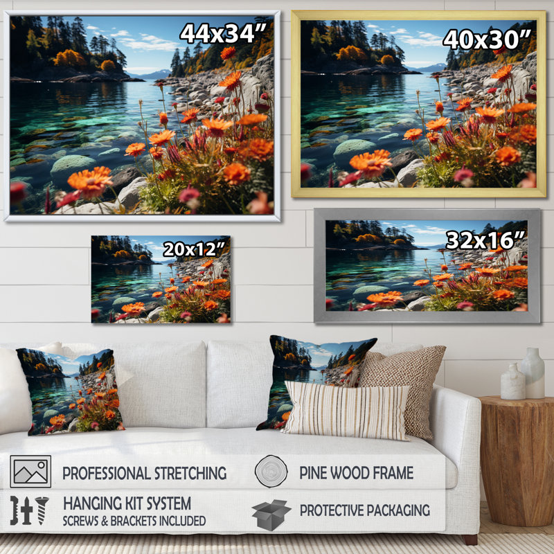 Canada Island Escape - Imprimé, Cadre doré à une seule photo, H 34 po x l 44 po x P 1,5 po