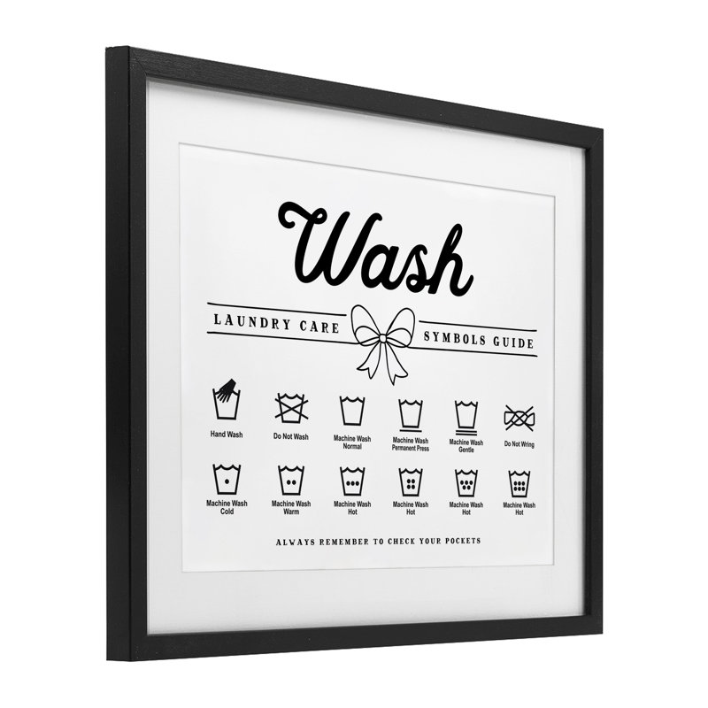 «Wash Laundry Care Bow», impression encadrée sous verre, H 13 po x l 16 po, Cadre noir minuit