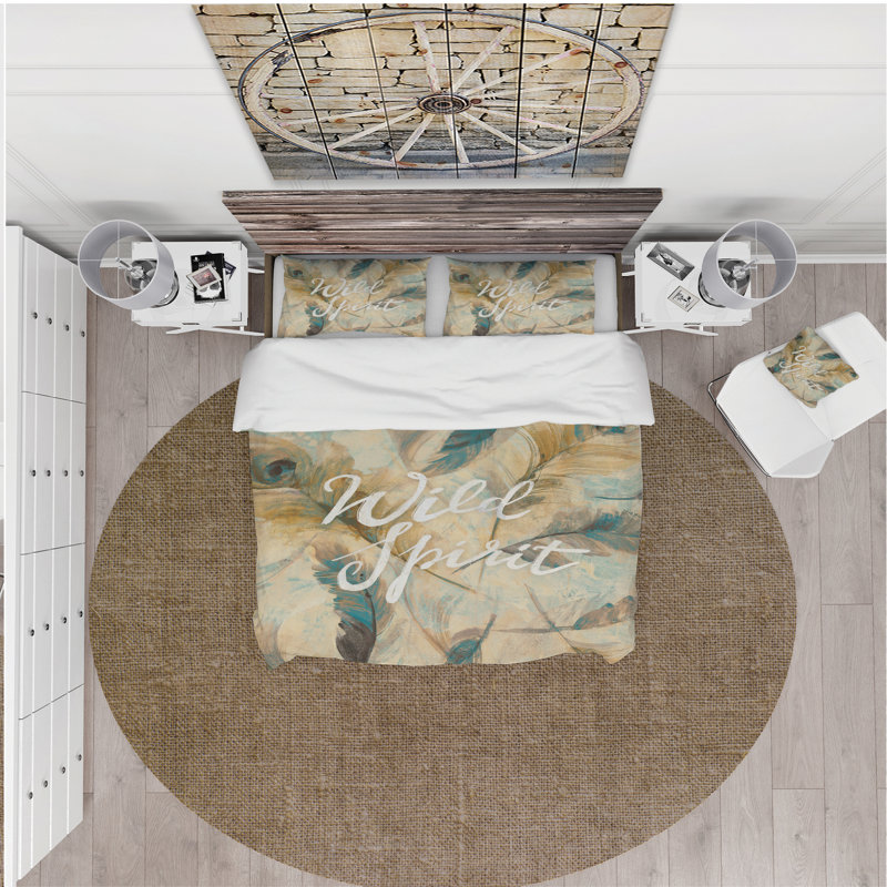 Plumes de chalet sauvages et bleues Wild Spirit - Ensemble de housse de couette style ferme - Polyester en microfibre