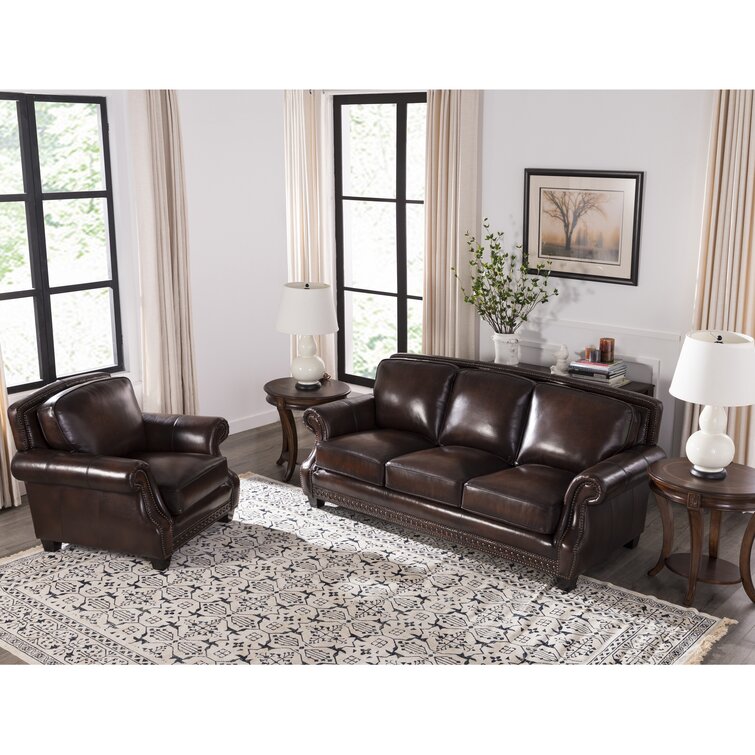 Perrigo 85 Top Grain Italian Leather Match Sofa with 2 Accent Pillows