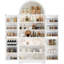 Garde-manger arqué, armoire arquée de 70 po de hauteur avec tablettes réglables et lumières à induction à 3 couleurs, armoires de cuisine, armoire avec portes de grange pour la cuisine ou le salon, blanc