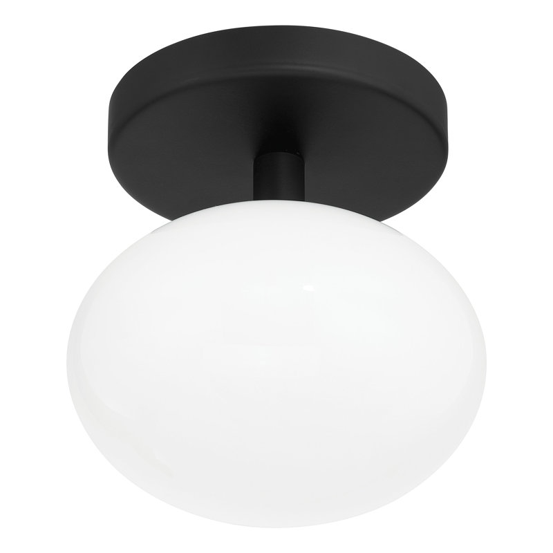 Chanda 6-inch 1-light Matte Black Semi-Flush Mount with Opal Glass Shade, Black
