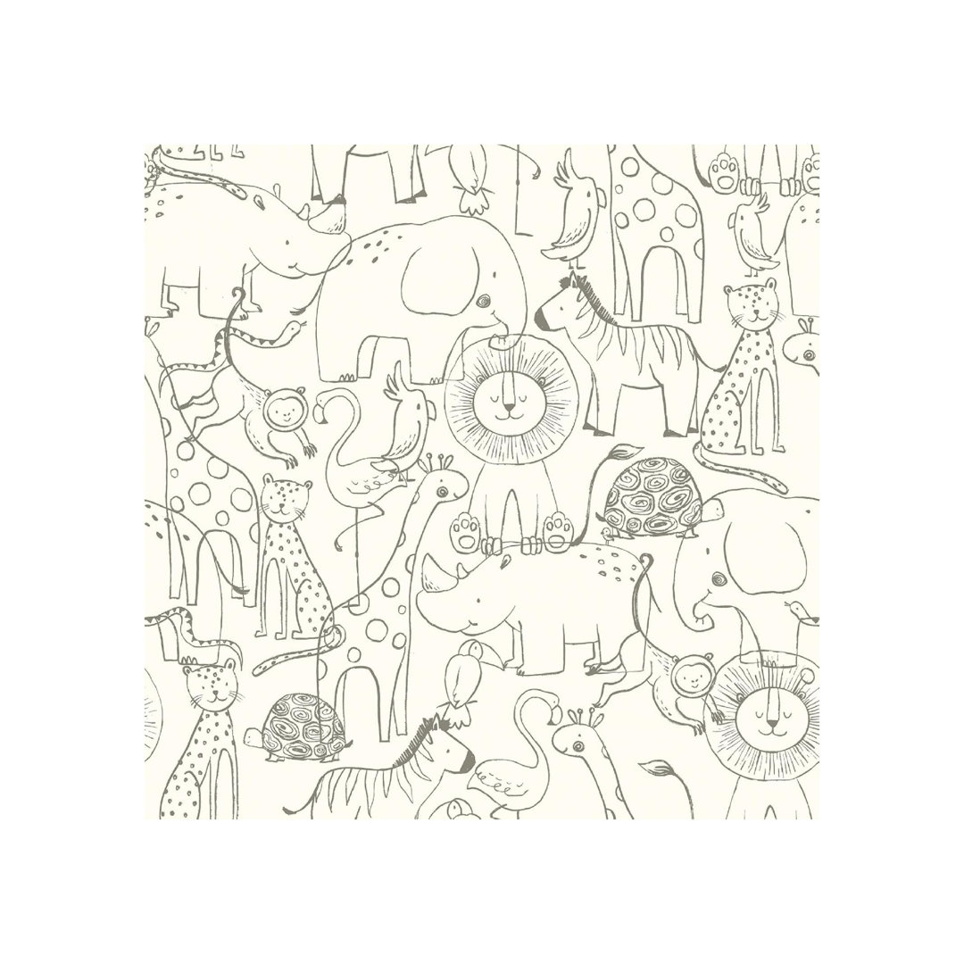 Black and Beige Wallpaper Hand Drawn Animal Wallpaper for Children's Bedroom Nursery 44.5 CM x 7 M